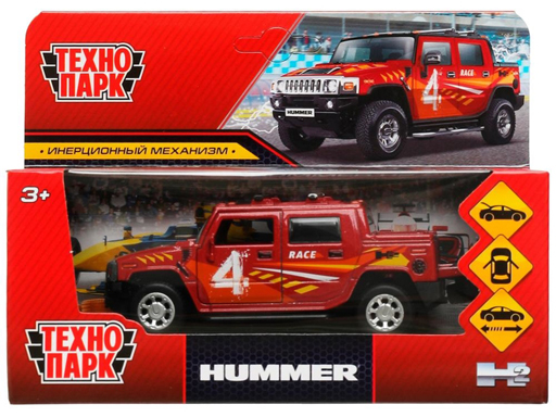 336377Машина металл HUMMER H2 PICKUP СПОРТ 12 см, двер, багаж, инер, красный, кор. Технопа