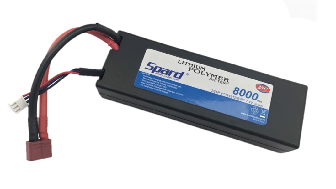 Аккумулятор Li-Po Spard 8000mAh, 7,4V, 25C, T-plug для Remo Hobby и Himoto 1/10, 1/8 - YT1