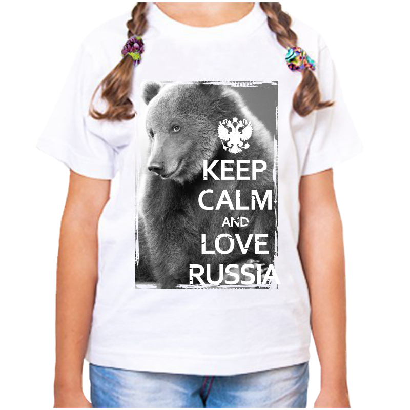 Футболка девочке белая 28 р-р с надписью Россия keep calm and love Russia