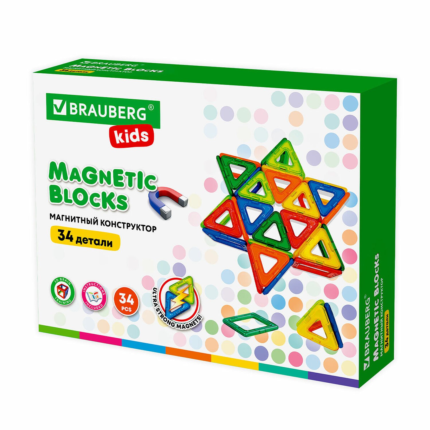 Конструктор Brauberg Big Magnetic Blocks-34 34 дет. с колесной базой 663845