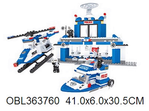 Конструктор Патруль Полицеская база, вертолёт, катер, 422дет.