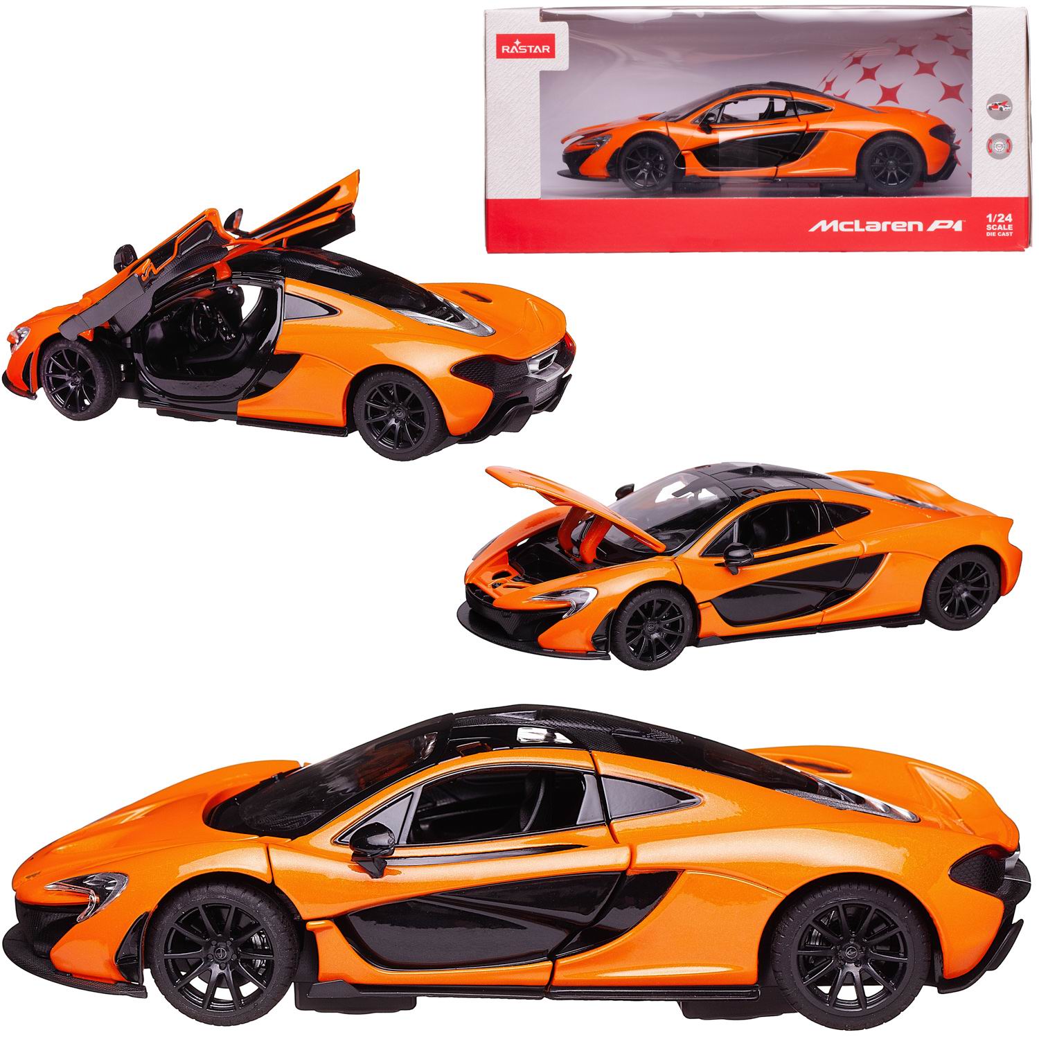 Машина металлическая 1:24 Mclaren P1, цвет оранжевый, двери и капот открываются