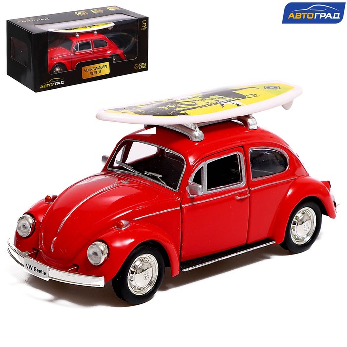 Машина металлическая VOLKSWAGEN BEETLE 1967, 1:32, открываются двери, инерция, красный