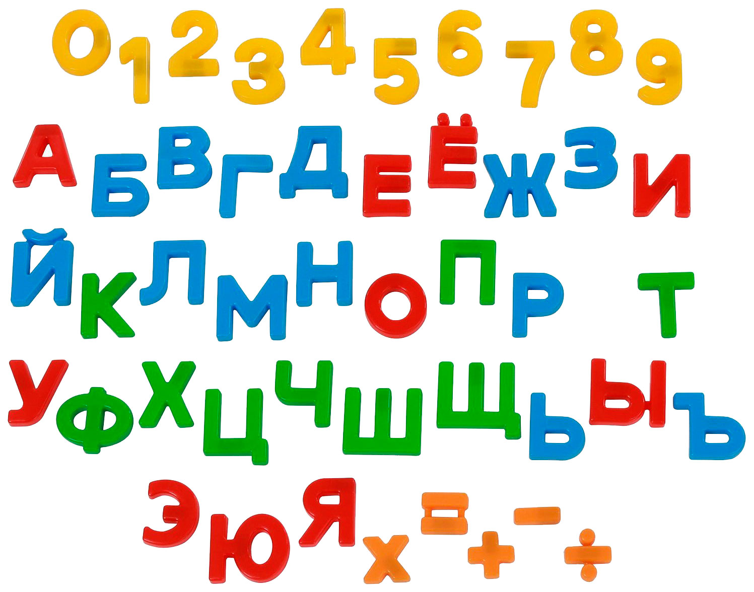 Набор Первые уроки на магнитах (33 буквы, 10 цифр, 5 математических знаков