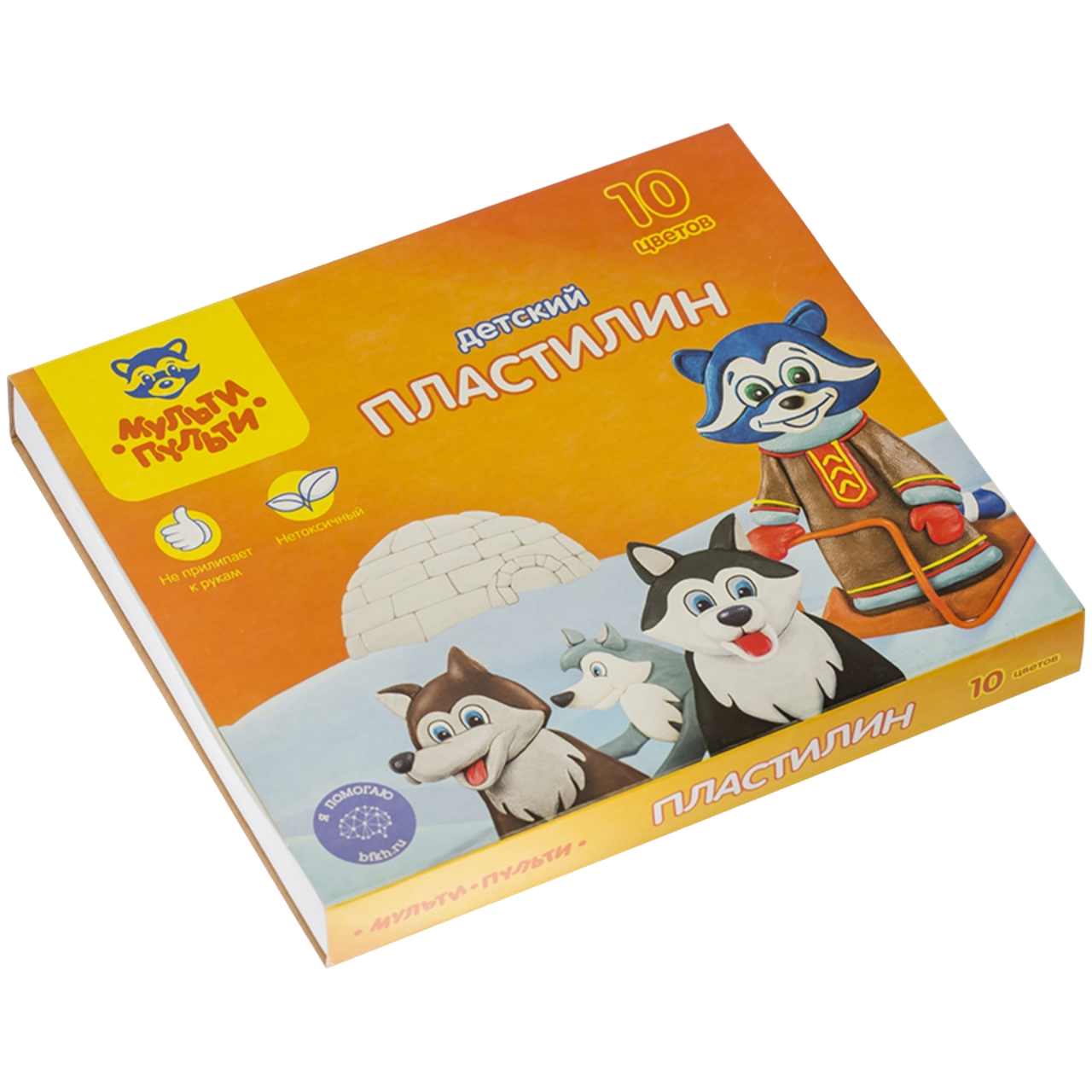 Пластилин 10 цветов Мульти-пульти, Енот на Аляске, стек, картонная упаковка, 150 г