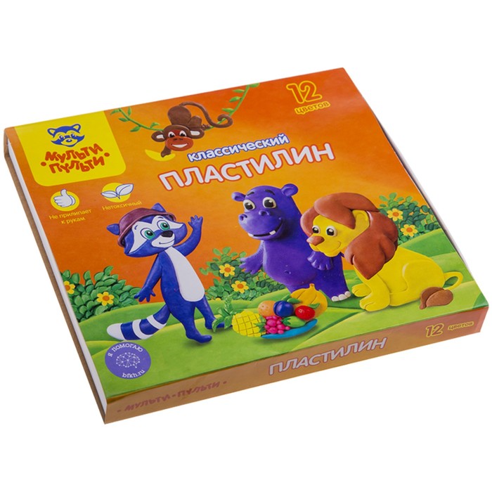 Пластилин 12 цветов Мульти-пульти, Приключения Енота, стек, картонная упаковка, 240 г