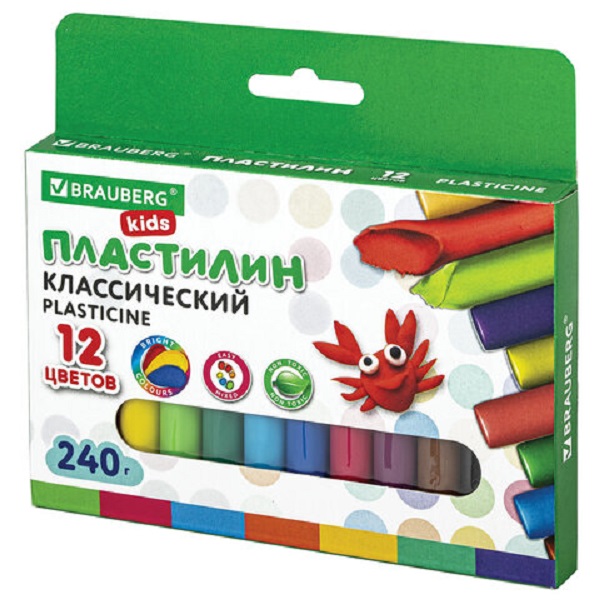 Пластилин классический Brauberg 105873, 12 цветов 240 г