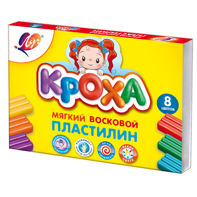 Пластилин мягкий Кроха, 8 цветов, со стеком