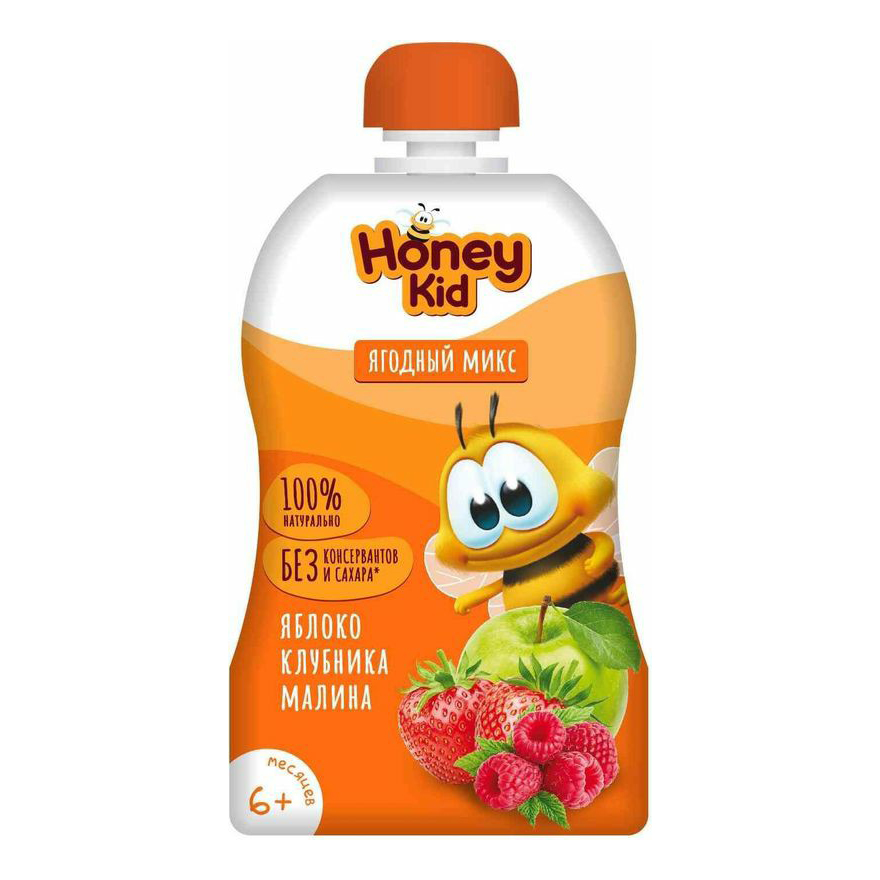 Пюре Honey Kid из яблок, малины и клубники с 6 месяцев 90 г