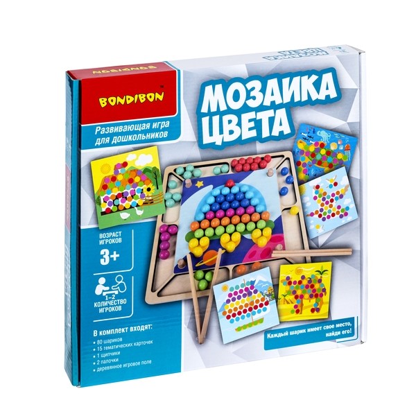 Развивающие игры из дерева Bondibon мозаика цвета, ВВ4866-GW