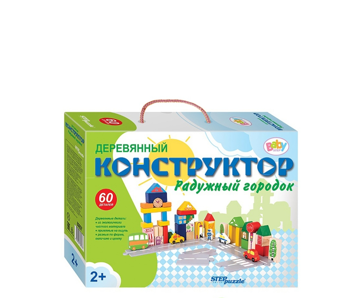 Step Puzzle Деревянный конструктор Радужный городок 60 деталей 89807 с 2 лет